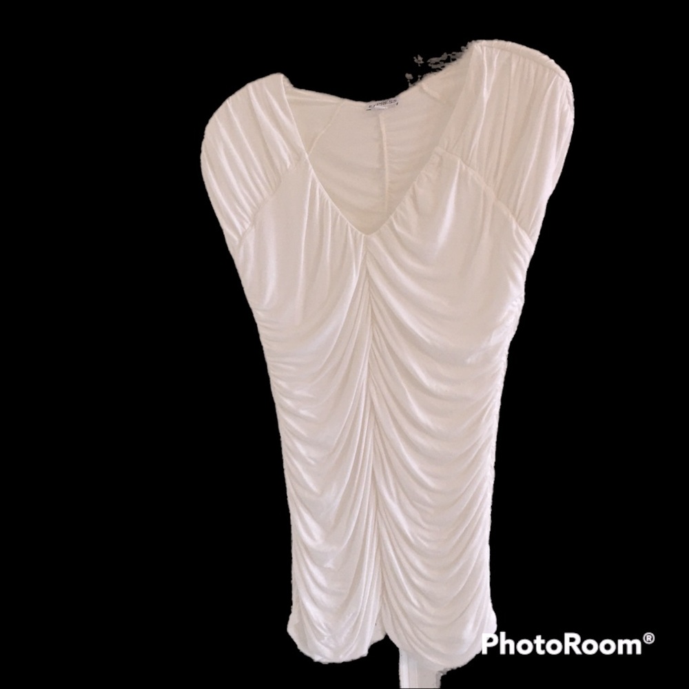 Express top size Medium with ruching.  V-neck design, with stretch.